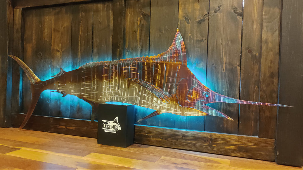 Stainless steel Blue Marlin with bait cluster