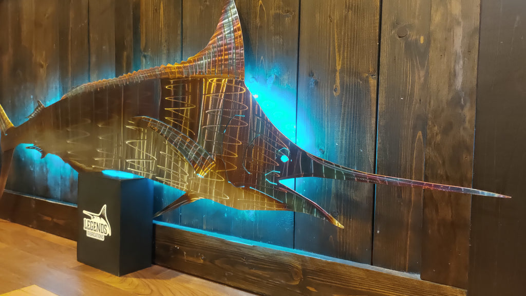 Stainless steel Blue Marlin with bait cluster