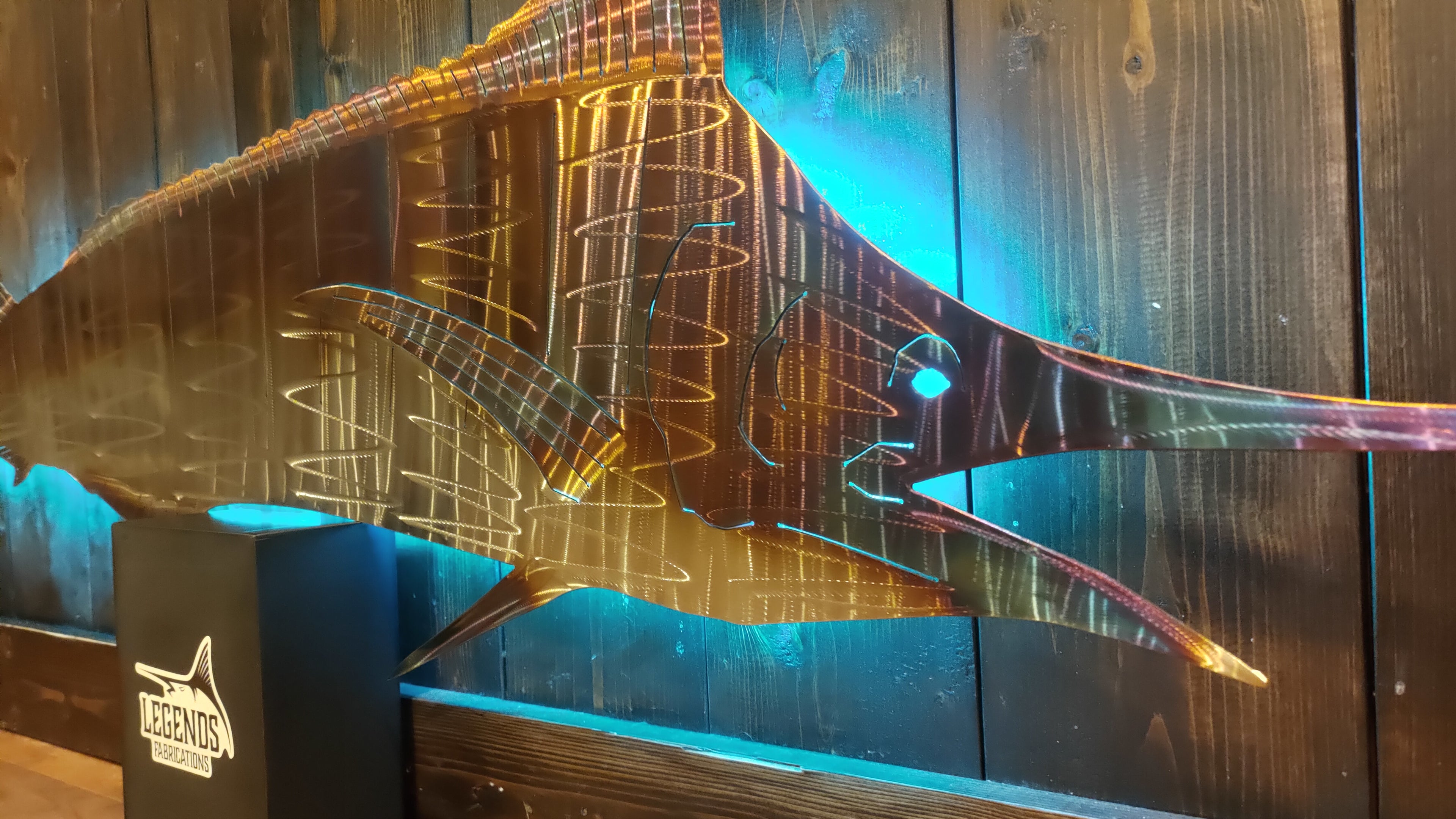 Stainless steel Blue Marlin with bait cluster