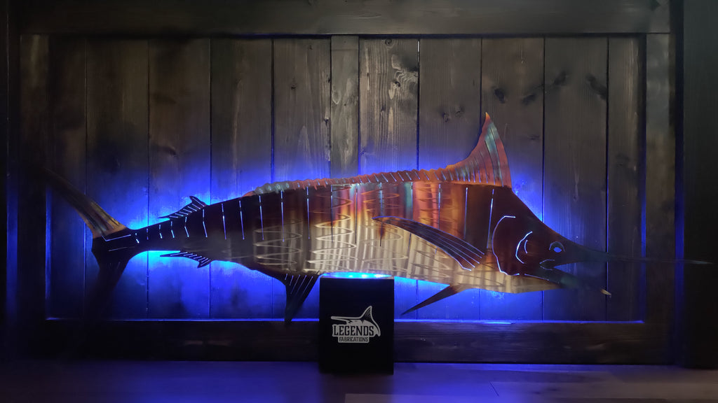 Stainless steel Blue Marlin with bait cluster