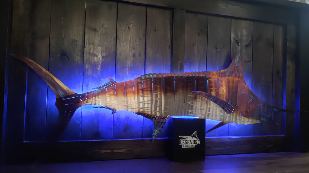 Stainless steel Blue Marlin with bait cluster